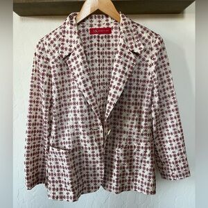 Ann Klein|White & Red Boho Pattern Blazer, Cute Print—Size 6•••Adorable